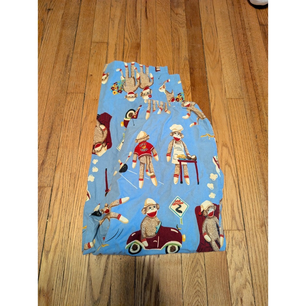 Nick & Nora Sock Monkey Print Pajama Pants Blue Large Lounge Bottoms